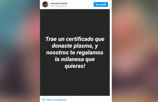 Milanesas gratis a quienes donen plasma a pacientes con coronavirus